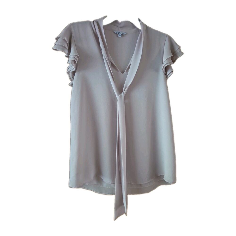 Naked Zebra Blouse Womens Sz Small Dusty Pink Neck Tie Vneck Sleeve Fluterred